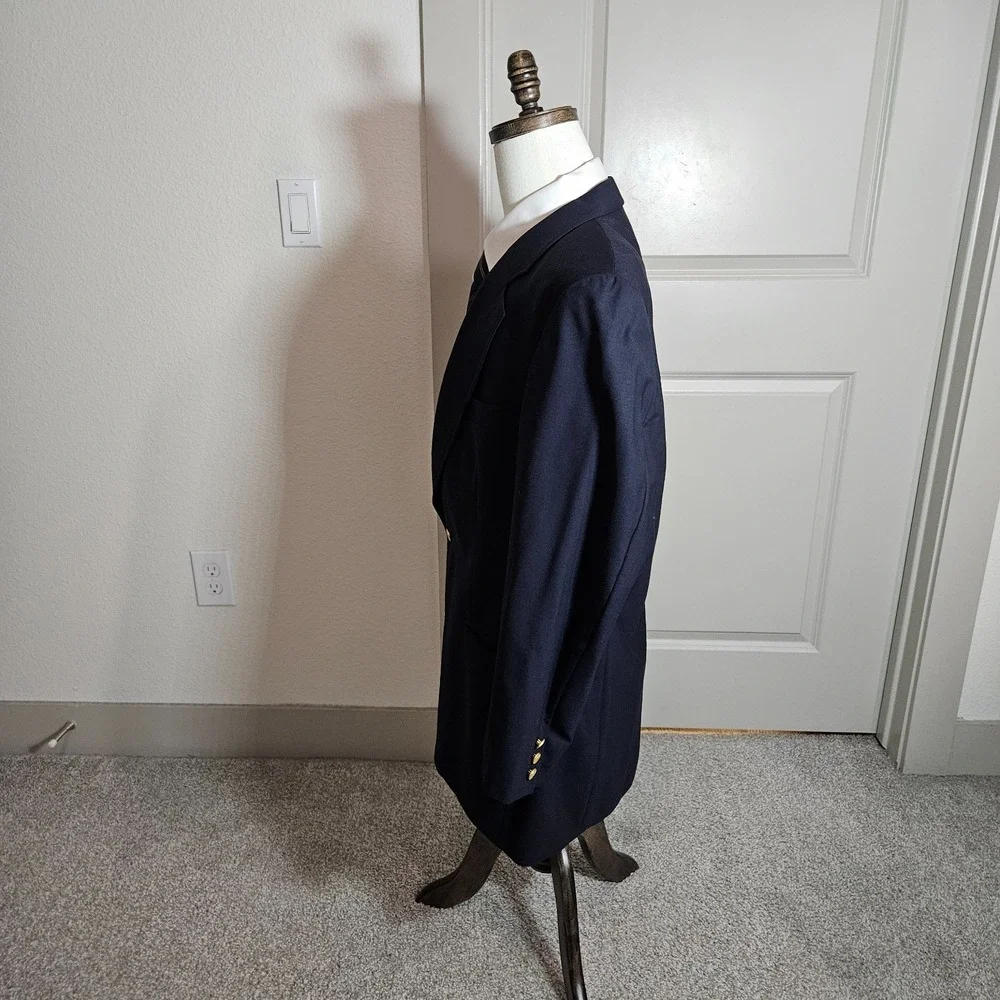 Brooks Brothers 43L Wool Suit Blazer Jacket Men Gold Button Brooksease Dark Navy